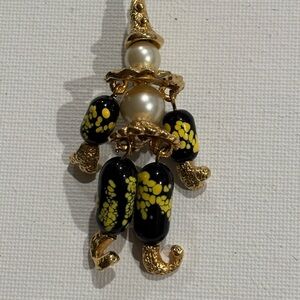Vintage Gold and Black Murano Brooch with Pearl Accents